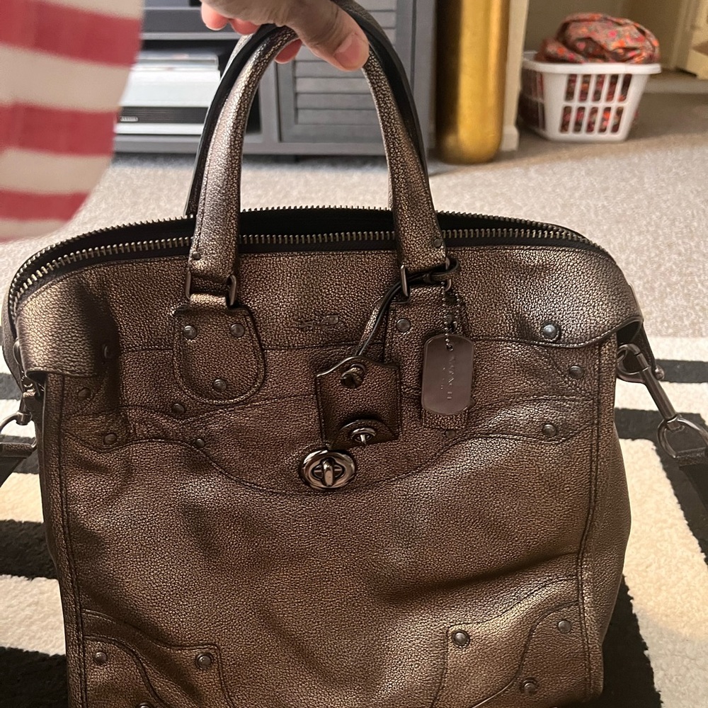 Coach Metallic Leather Rhyder Large Satchel - Gem